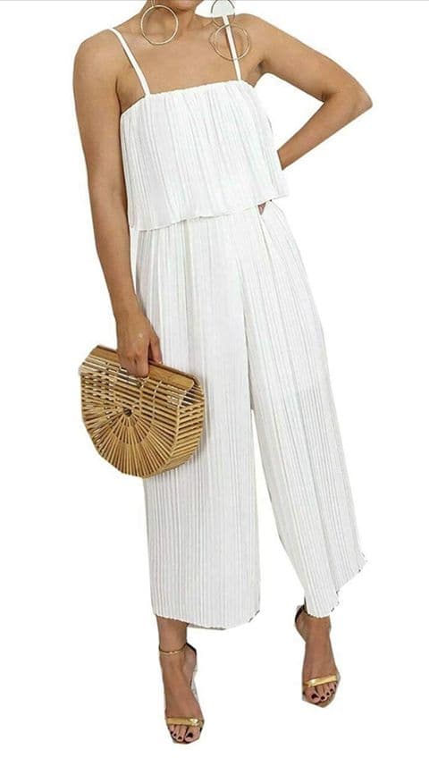 Amy Pleated Frill Jumpsuit White