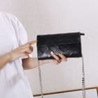 Chantel Real Leather Designer Inspired Diamante Clutch Cross Body Bag Black