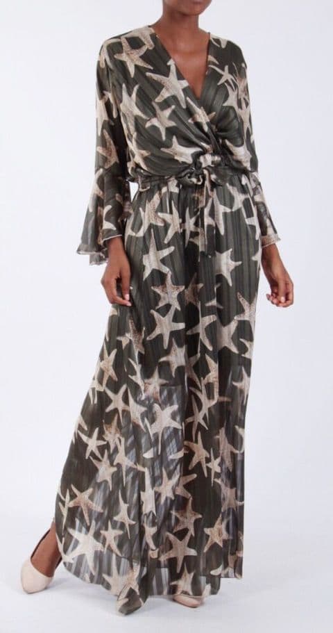 Khaki Starfish Wrap Maxi Dress