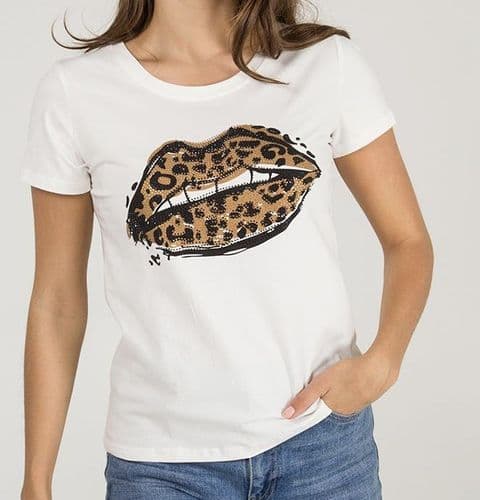 Roxy Leopard  Lips Diamanté  T-Shirt