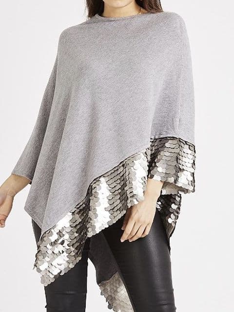 Shimmer Sequin Poncho Grey
