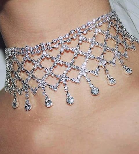 Silver Diamante Short Choker Necklace