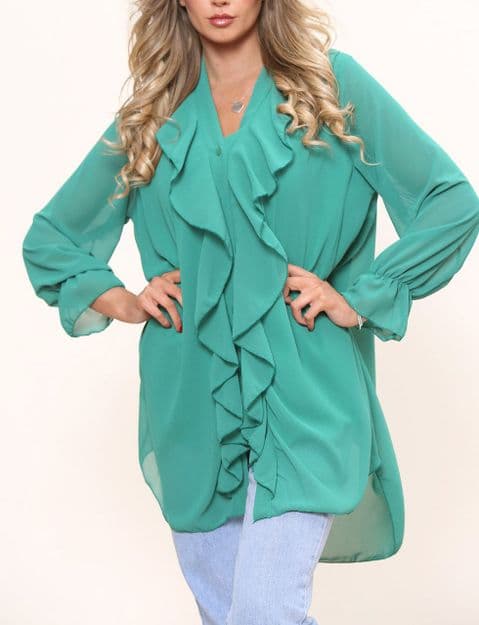 V Neck Frill Ruffle Lined Blouse Gucci Green