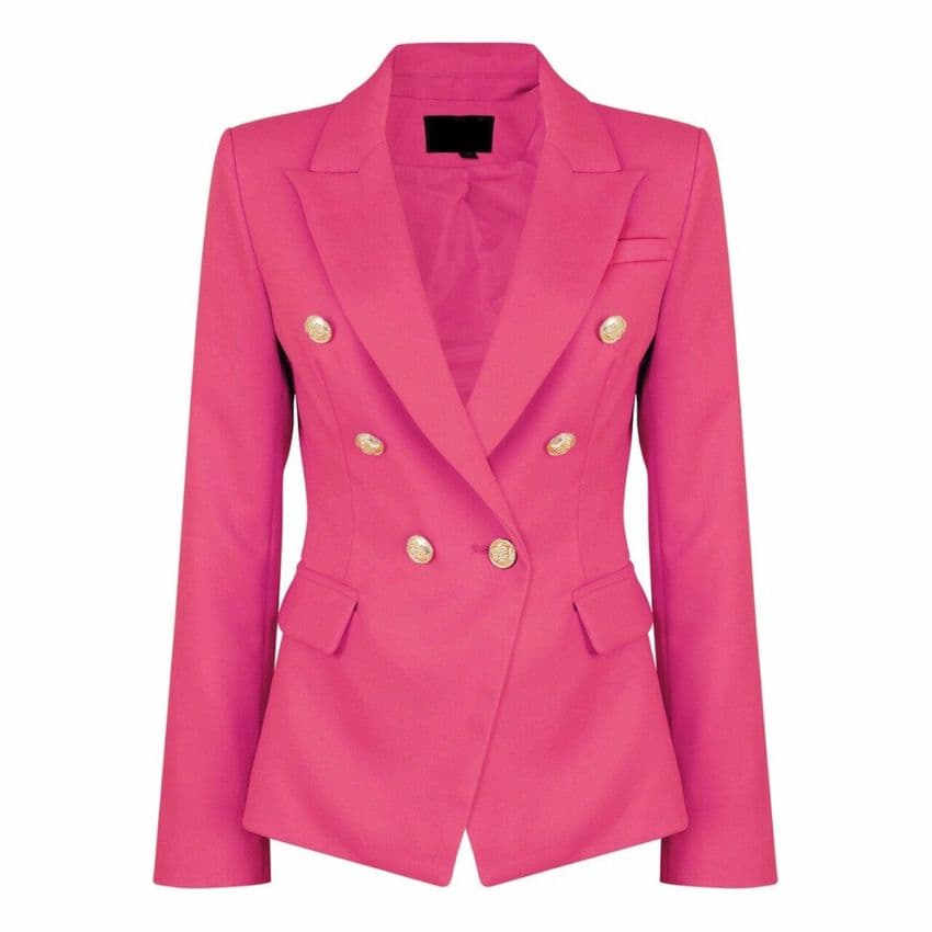 Victoria Designer Inspired Gold Button Blazer Fushia Pink