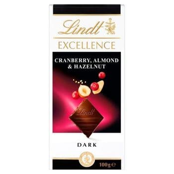 Lindt Cranberry Almond & Hazelnut Dark Chocolate Bar 100G