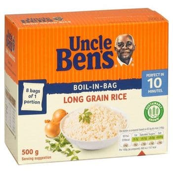 Uncle Bens Boil In Bag Long Grain Rice 8X62.5G