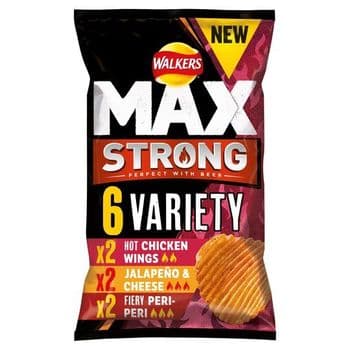 Walkers Max Strong Variety Pack Potato Crisps 6 X 27G