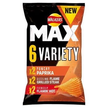 Walkers Max Variety Pack Ridged Potato Crisps 6 X 27G