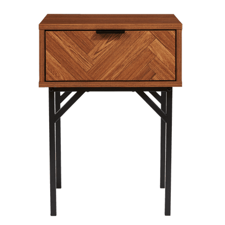 Dark Chevron 1 Drawer Bedside Table with Metal Legs