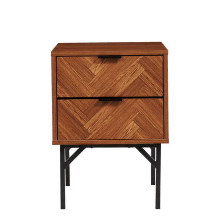 Dark Chevron 2 Drawer Bedside Table with Metal Legs