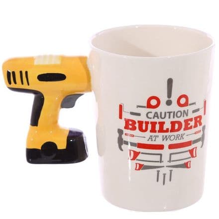 Electric Drill Shaped Handle "Caution Builder at Work" Mug