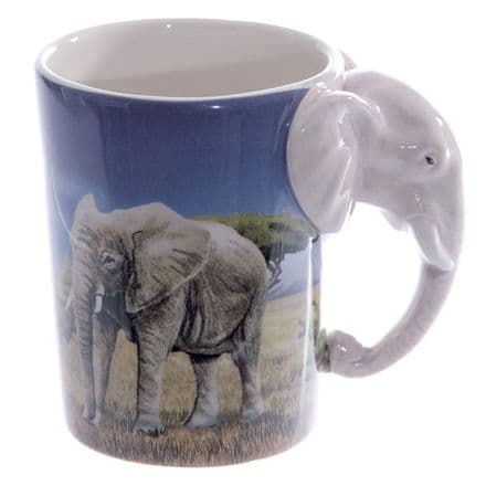 Elephant Shaped Handle Mug with Savannah Decal