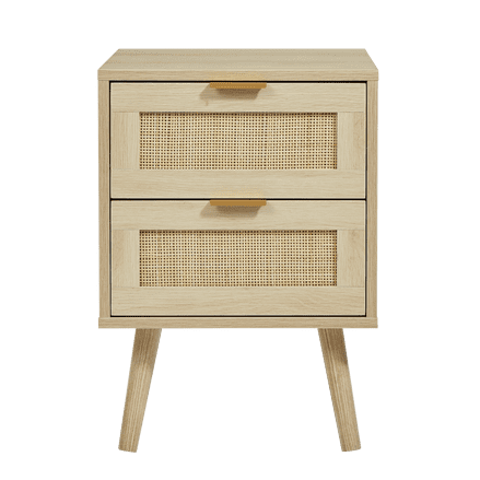 Light Rattan 2 Drawer Bedside Table with Pine Legs