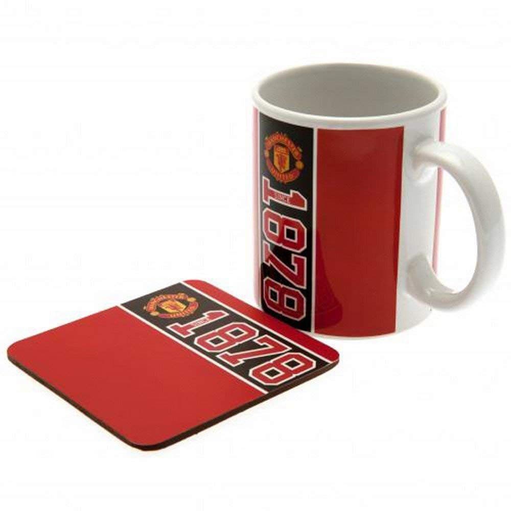 Manchester United F.c Mug And Coaster Set 11oz Ceramic Mug Single Coaster In Acetate Box 