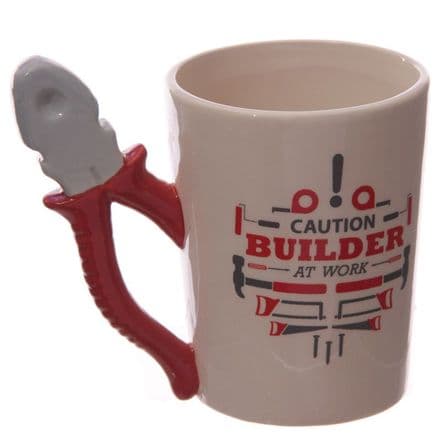 Pliers Shaped Handle "Caution Builder at Work" Mug
