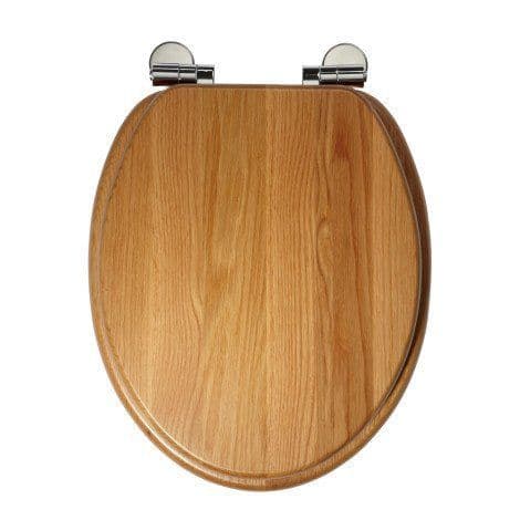Pine Effect New Universal Heavy Duty MDF Toilet Seat Wooden with Chrome Hinge Anti Bacterial 