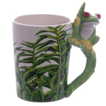 Tree Frog Shaped Handle Mug with Foliage Decal
