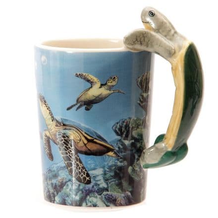 Turtle Shaped Handle Mug with Underwater Decal
