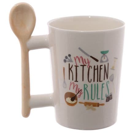Wooden Spoon Shaped Handle "My Kitchen, My Rules" Mug
