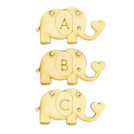 10cm Cute Elephant & Heart Bunting Laser Cut 3mm MDF Wooden Choose your letters