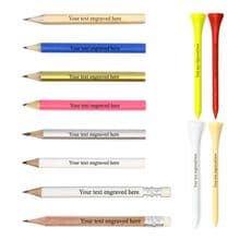 10x Mini Golf Pencils and 25x 70mm Tees - Personalised Set Laser Engraved Gift
