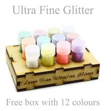 12 Colours x Ultra Fine Glitter Nail Art Wine Glass Face in 3g Pot - Free Stand