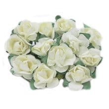 12 x 15mm IVORY Paper Rose Flowers with a 7.5cm wire stem