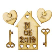 1st Home Set - 3mm MDF craft picture kit for first house hearts, names and date