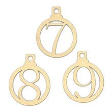 25 Wood Christmas Advent Number Rings Tags 1 - 25 in Gold 3mm MDF