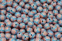 25 x 13-14mm Handmade Polymer Clay Fimo orange flower blue Beads – Marigold Sea