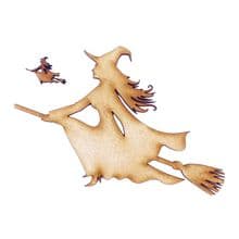 3mm MDF Wooden Laser Cut Shapes Various Sizes - Witch on Broomstick