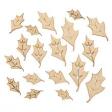 46x Wood Holly Leaves, Laser Cut from 3mm MDF Mixed Sizes