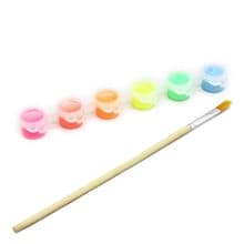 6 x Mini Acrylic Paint Pots with Brushes - Pastel Spring Fluorescent Colours