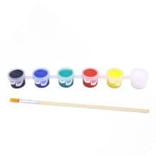 6 x Mini Acrylic Paint Pots with Brushes - Primary Colours