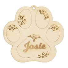 8cm Christmas Paw Print Bauble Wood Decoration Personalised With Your Own Name