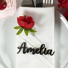 BLACK 30mm Tall Laser Cut Wooden Wedding Place Name Table Setting - Amelia