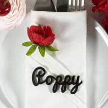 BLACK 30mm Tall Laser Cut Wooden Wedding Place Name Table Setting - Poppy