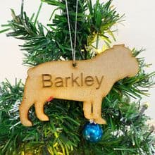 BULLDOG Wooden Christmas Dog Tree Ornament engraved with your Dog's name