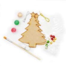 Christmas Activity Kit 3mm MDF Shapes Paint Brush Pearls Glitter PVA Tree