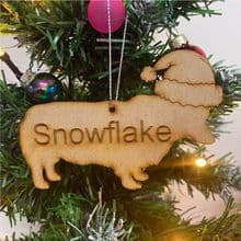 CORGIE Wooden Christmas Dog Tree Ornament engraved with your Dog's name