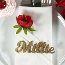 GOLD 30mm Tall Laser Cut Wooden Wedding Place Name Table Setting - Millie