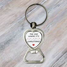Heart Bottle Opener Key Ring Personalised Image and Text Silver Coloured Metal