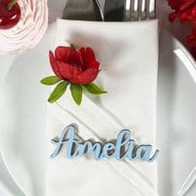 LIGHT BLUE 30mm Tall Laser Cut Wooden Wedding Place Name Table Setting-Amelia