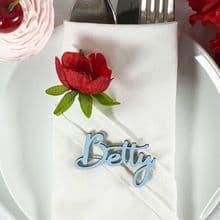 LIGHT BLUE 30mm Tall Laser Cut Wooden Wedding Place Name Table Setting - Betty