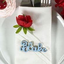 LIGHT BLUE 30mm Tall Laser Cut Wooden Wedding Place Name Table Setting - Blake
