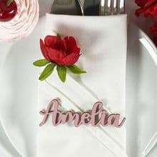 LIGHT PINK 30mm Tall Laser Cut Wooden Wedding Place Name Table Setting-Amelia