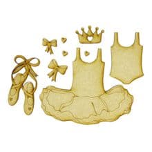 Little Tutu Set - Wood Ballet Shoes Dress Crown Leotard card book craft topper