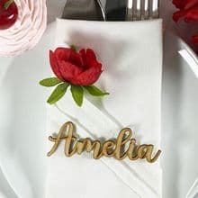 NATURAL 30mm Tall Laser Cut Wooden Wedding Place Name Table Setting - Amelia