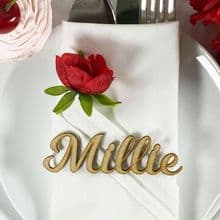 NATURAL 30mm Tall Laser Cut Wooden Wedding Place Name Table Setting - Millie