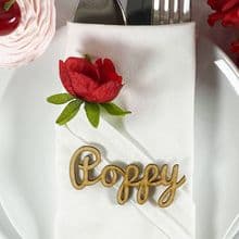 NATURAL 30mm Tall Laser Cut Wooden Wedding Place Name Table Setting - Poppy
